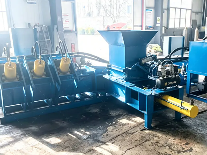 Estructura de la máquina industrial automática para fabricar bloques de fibra de coco con cilindros neumáticos auxiliares