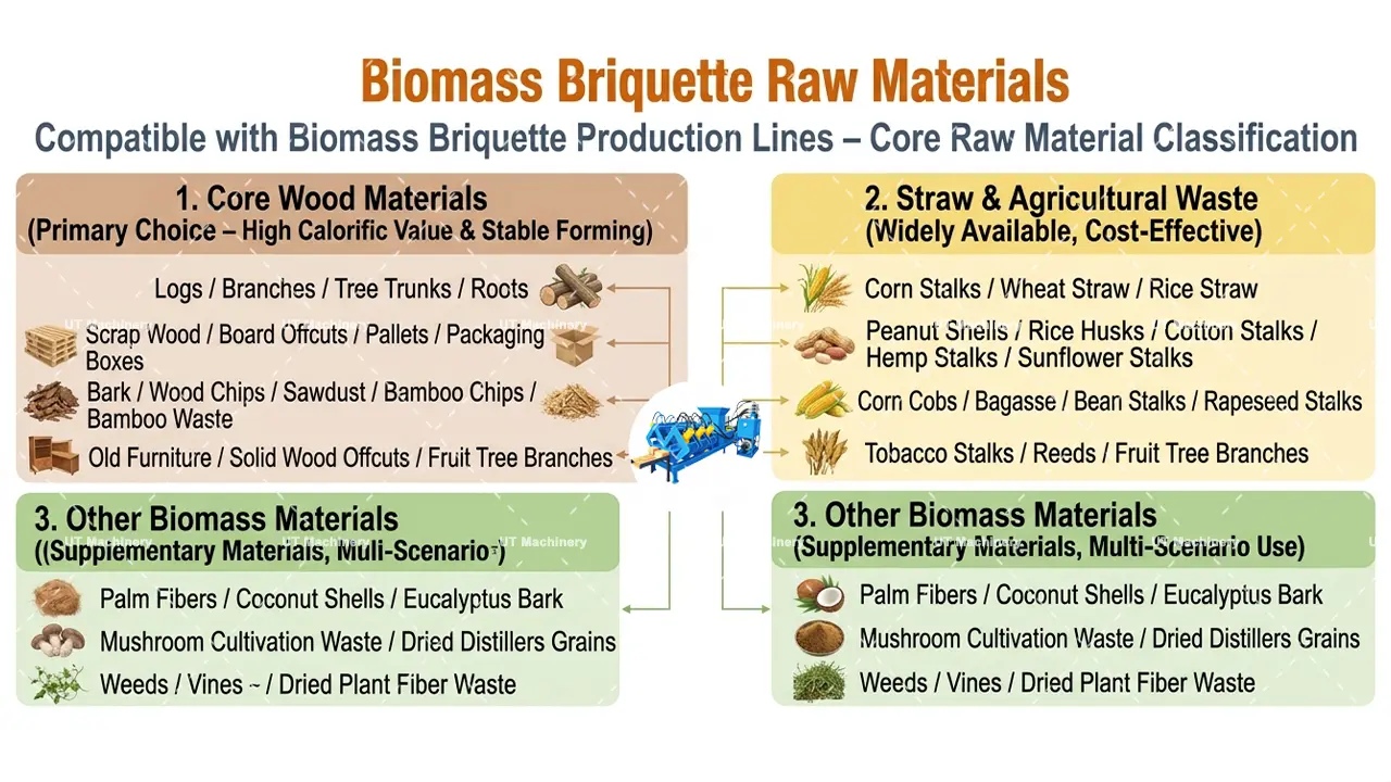 Guía completa de materias primas de biomasa para prensas briquetadoras
