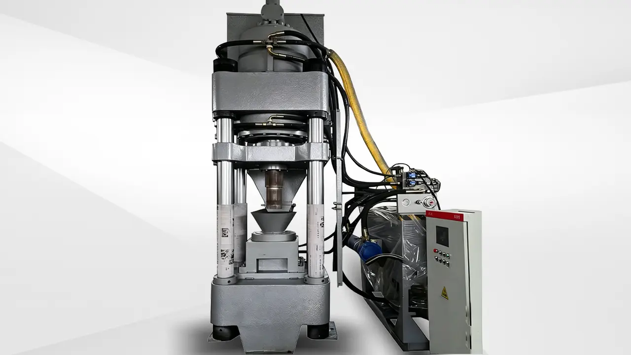 Prensadora vertical de virutas de latón de fábrica de UT Machinery, con un diseño de huella compacta para líneas de reciclaje de metales.